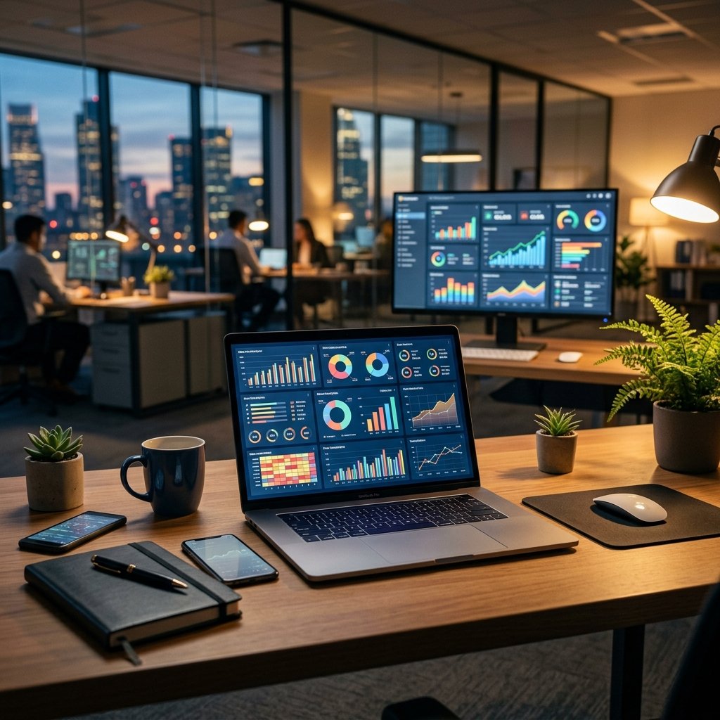 Marketing team reviewing brand trust and attention metrics on a dashboard